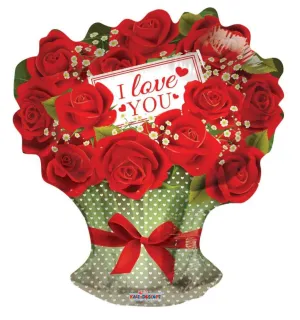 18" Shape I Love You Red Roses Branch Mylar Balloon - V7