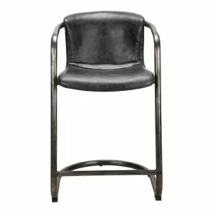 22 Inch Counter Stool Onyx Black Leather Industrial