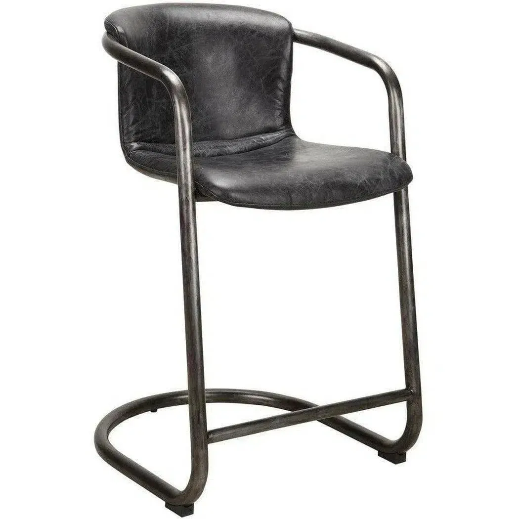 22 Inch Counter Stool Onyx Black Leather Industrial