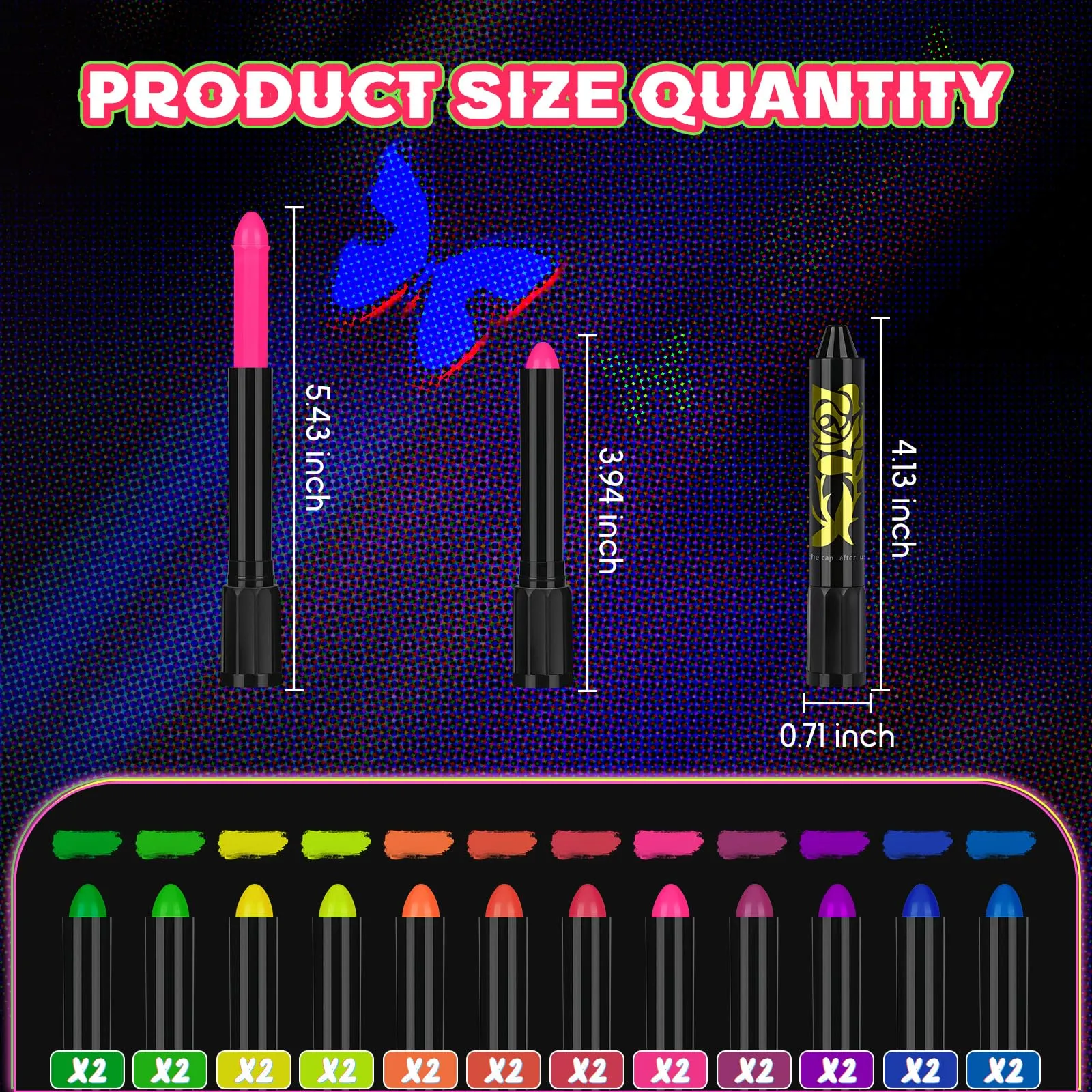 24 Pcs Glow in The Dark Paint Black Light Face & Body Paint, UV Neon Glow Fluorescent Face Paint Crayons for Halloween Club Makeup Holiday Birthday Masquerades Club Xmas Glow Party