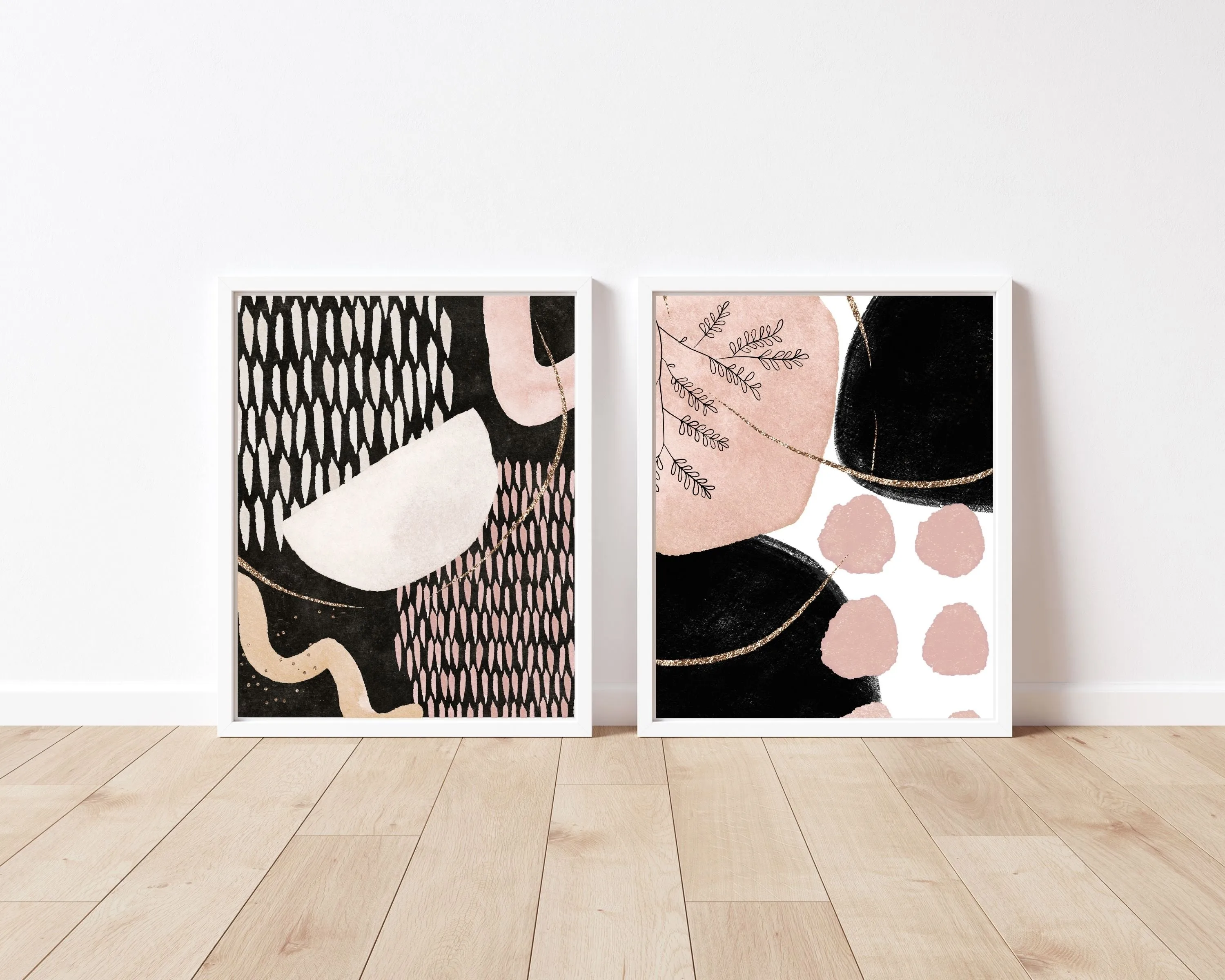 Abstract Boho Art Prints | Blush Pink Beige Black