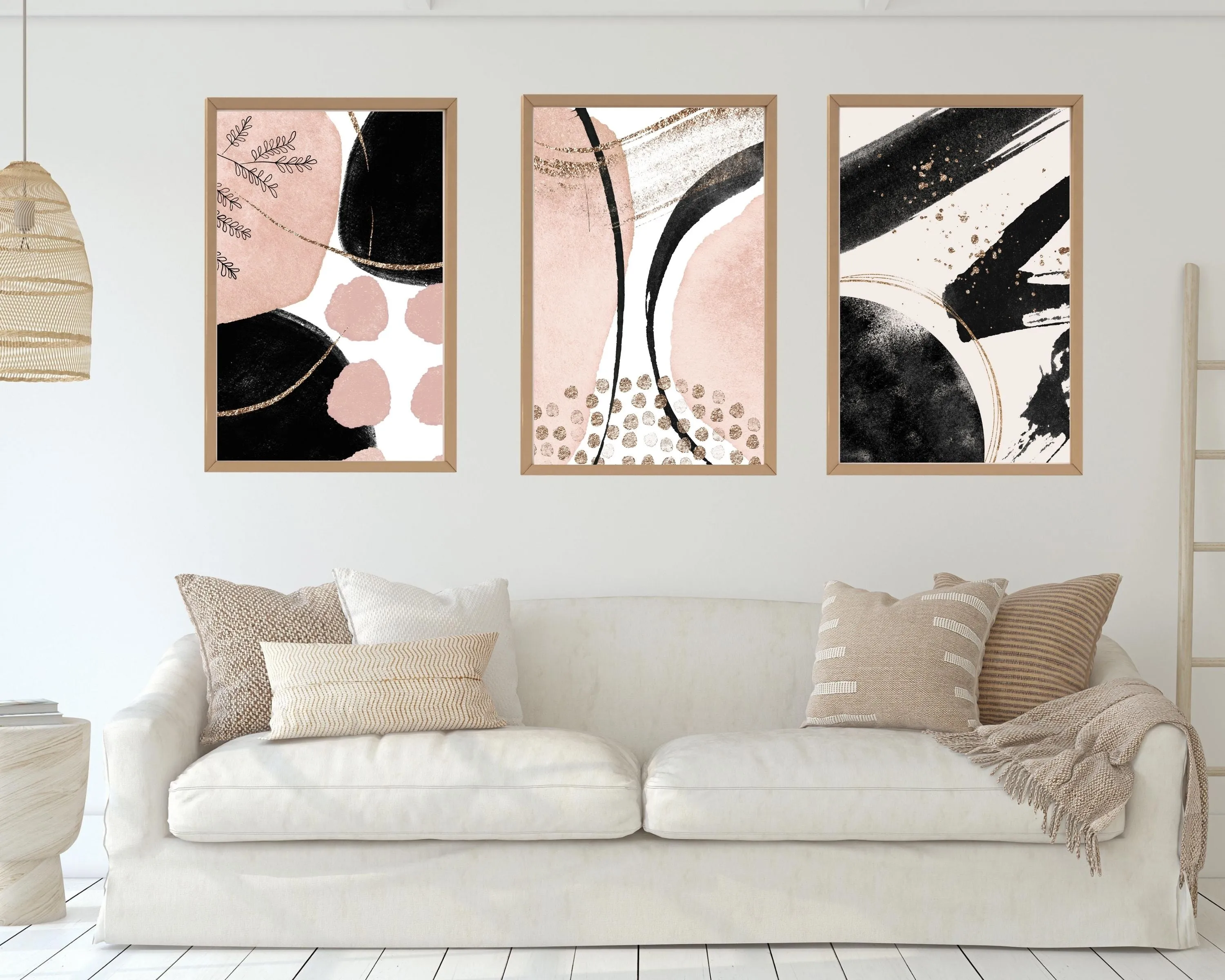 Abstract Boho Art Prints | Blush Pink Black