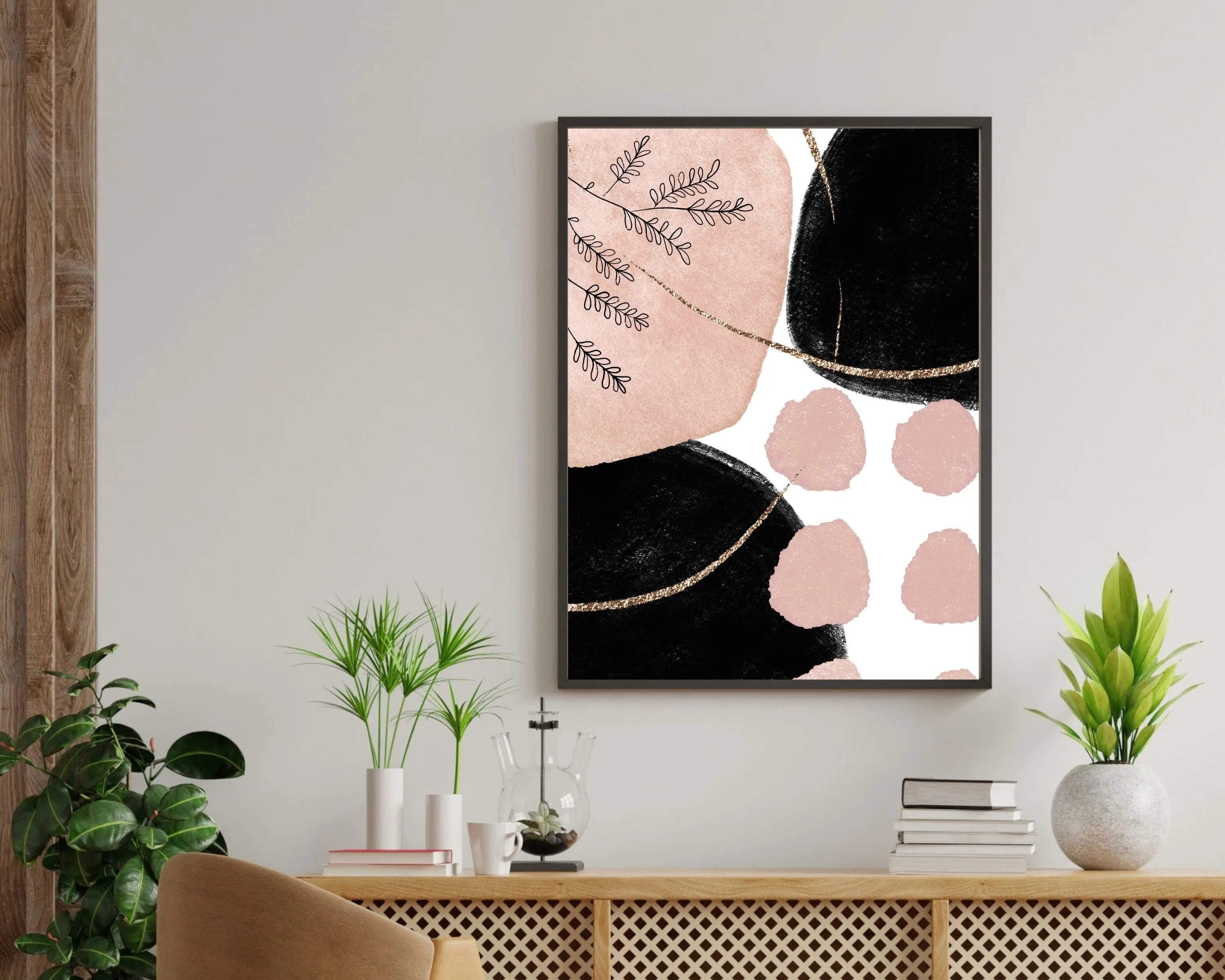 Abstract Boho Art Prints | Blush Pink Black