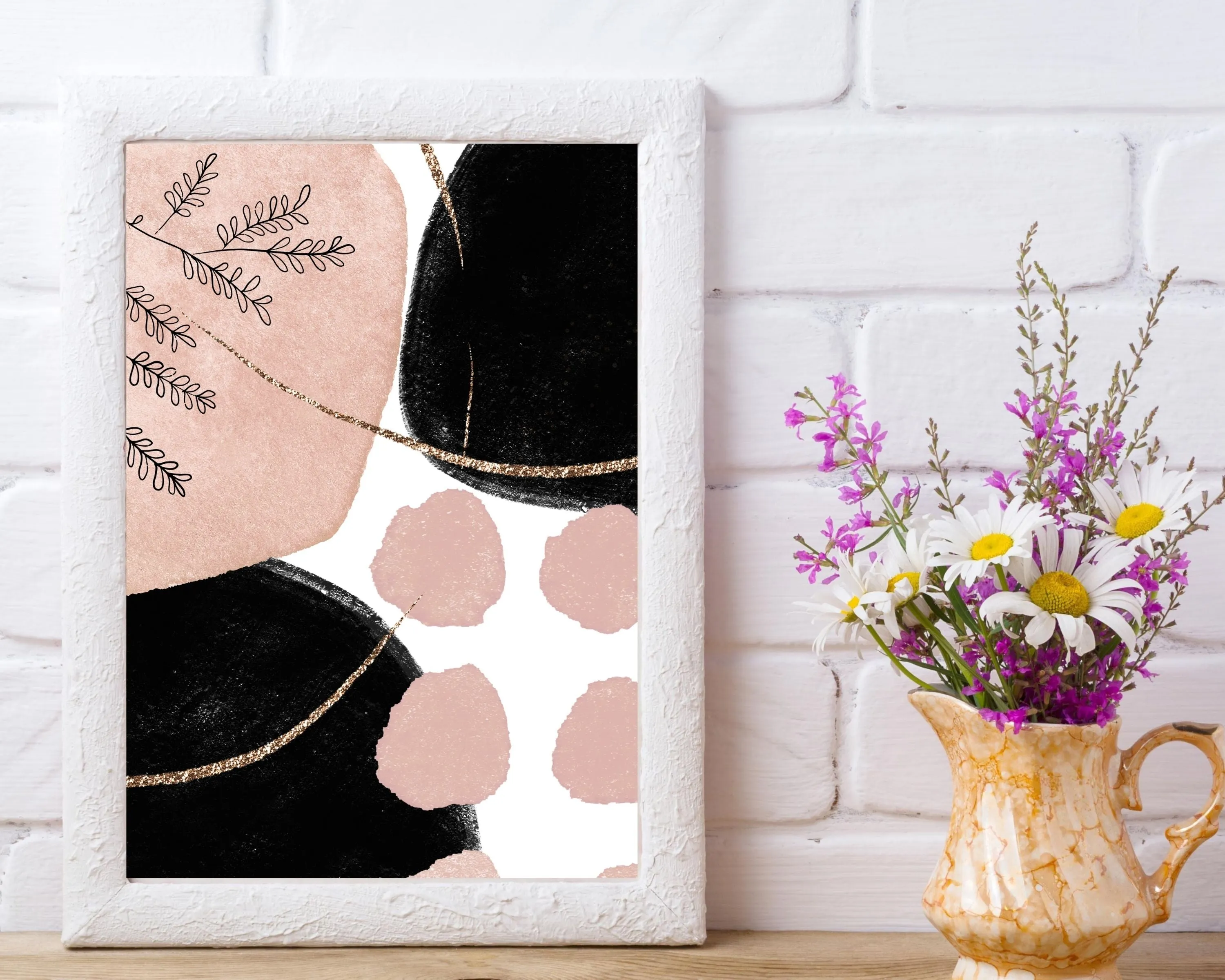 Abstract Boho Art Prints | Blush Pink Black