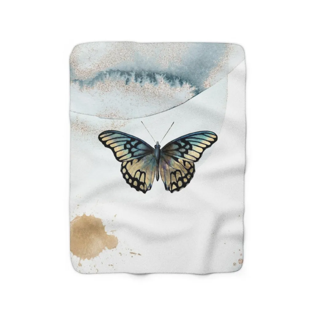 Abstract Comfy Blanket | Pastel Blue Gold Butterfly