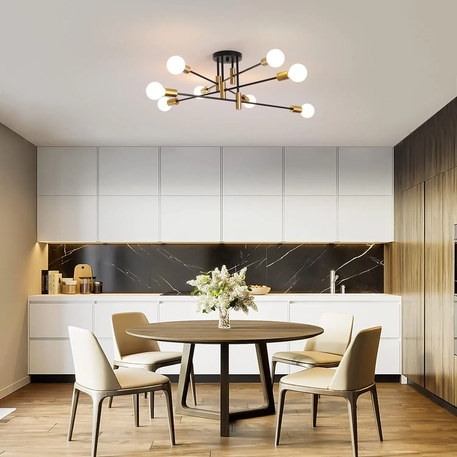 Adjustable Modern Black Gold Ceiling Light, 8 Lights