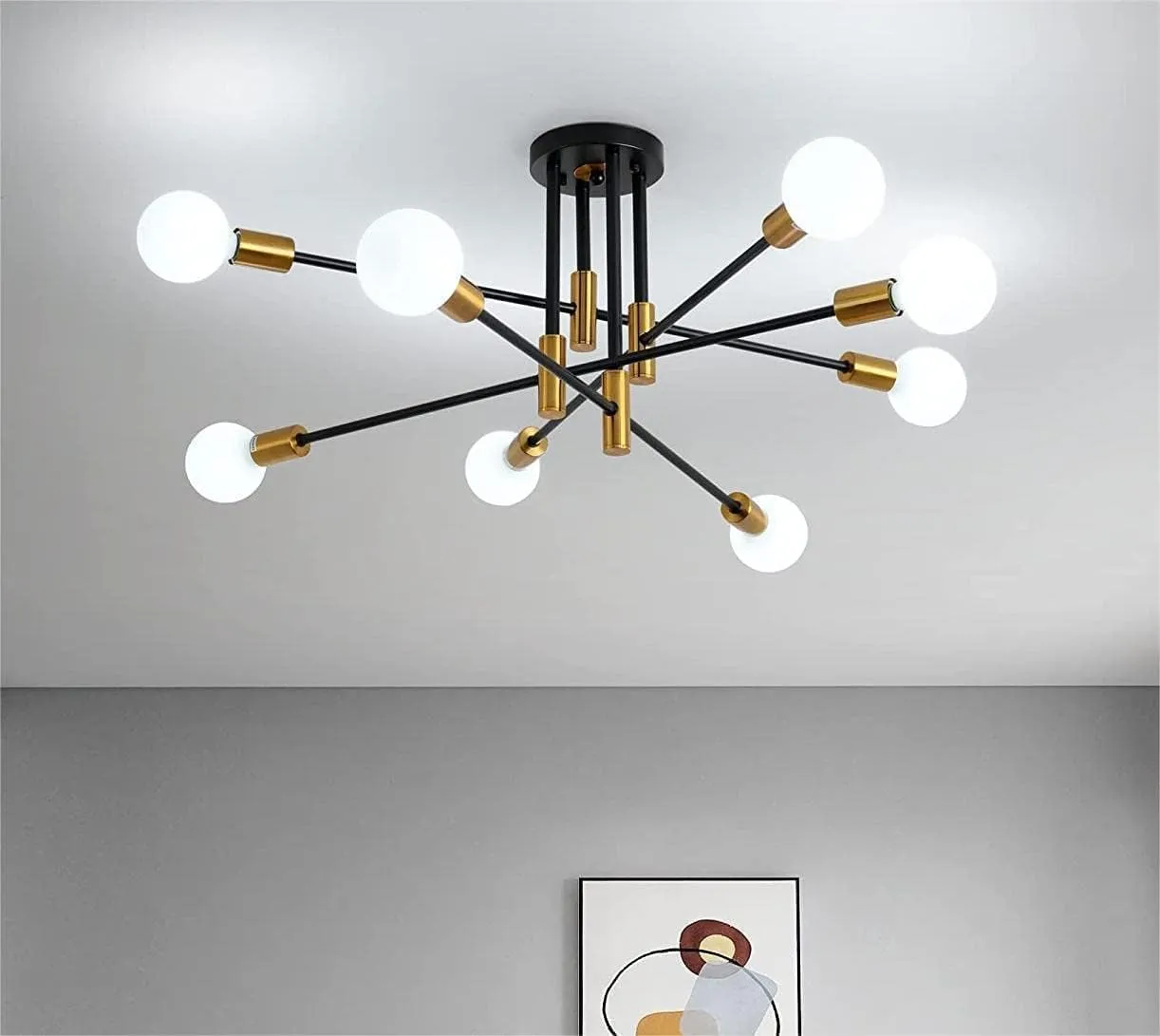 Adjustable Modern Black Gold Ceiling Light, 8 Lights