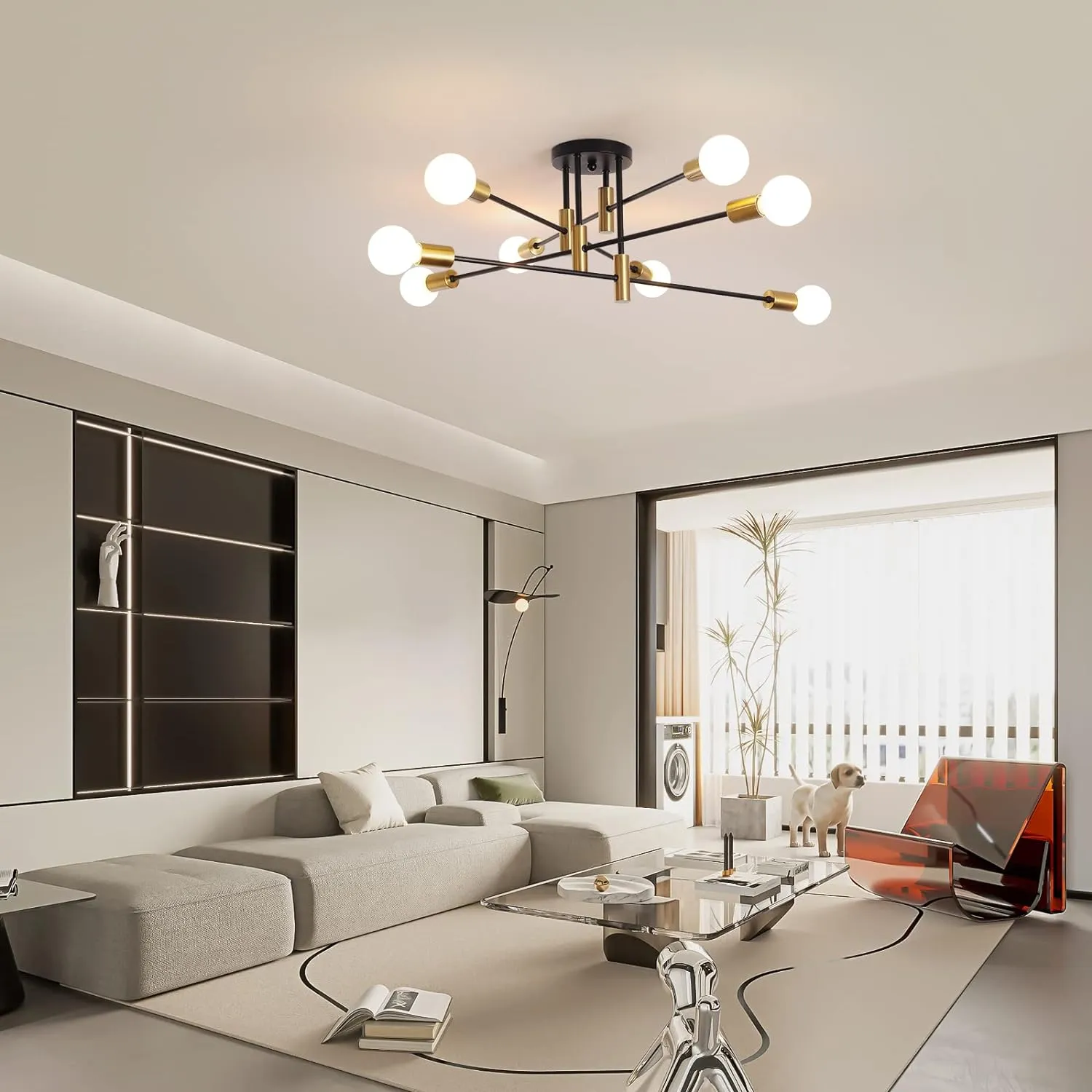 Adjustable Modern Black Gold Ceiling Light, 8 Lights