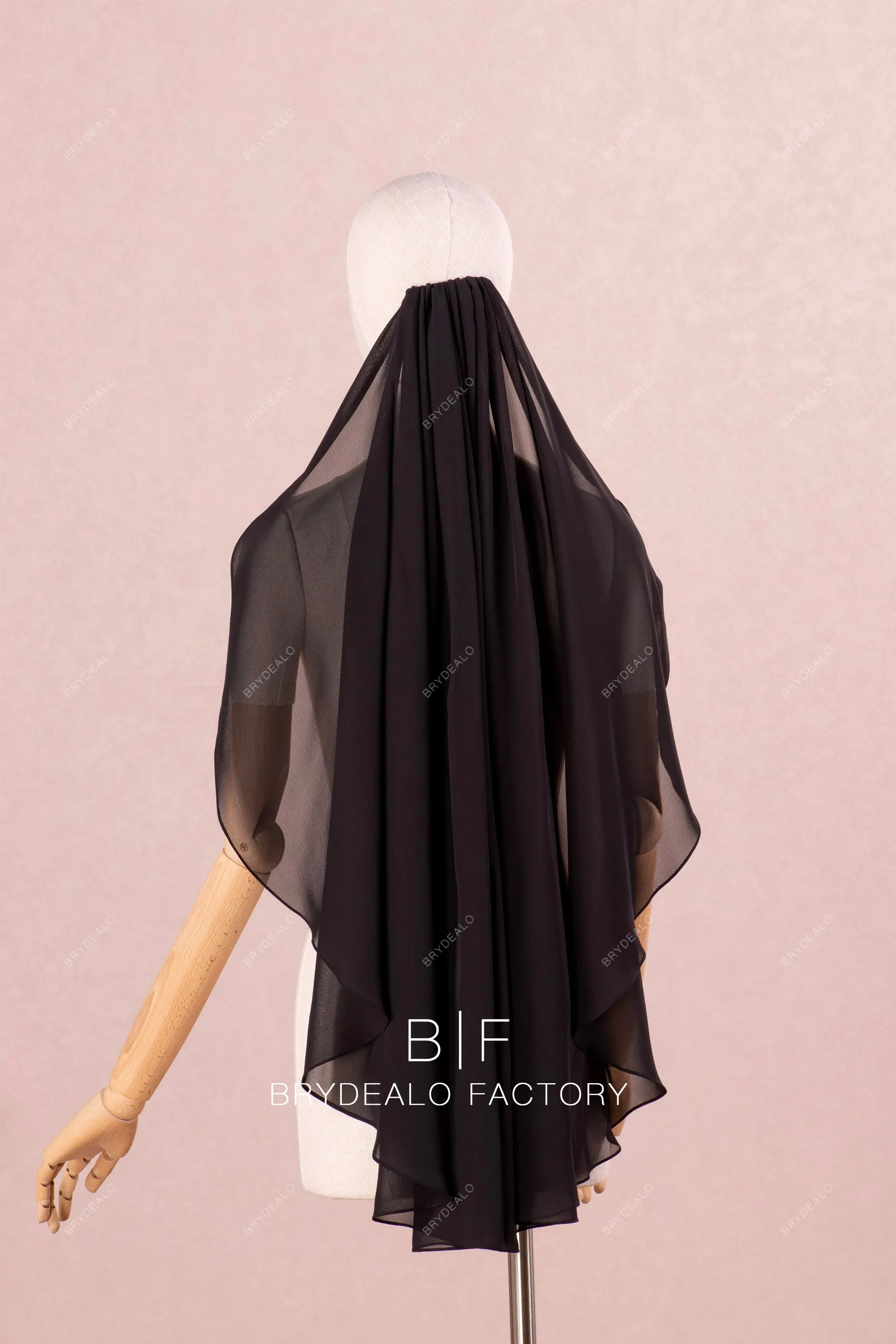 Black Flowing Chiffon Fingertip Length Wedding Veil