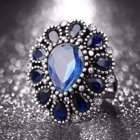 Brilliant Blue Flower Oversize Cocktail Ring