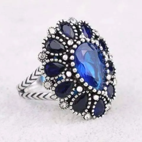 Brilliant Blue Flower Oversize Cocktail Ring