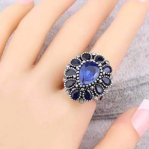 Brilliant Blue Flower Oversize Cocktail Ring