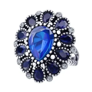 Brilliant Blue Flower Oversize Cocktail Ring