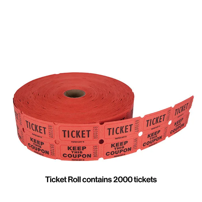 Bulk 2,000 ct Ticket Roll - 50/50 Red/Blue/Green/Orange (20 rolls per Case)