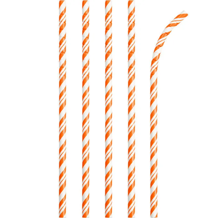 Bulk Sunkissed Orange and White Striped Flex Paper Straws (144 per Case)