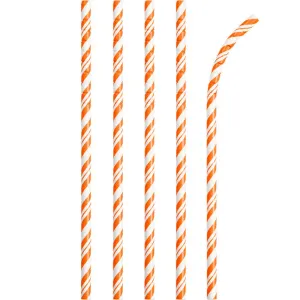 Bulk Sunkissed Orange and White Striped Flex Paper Straws (144 per Case)