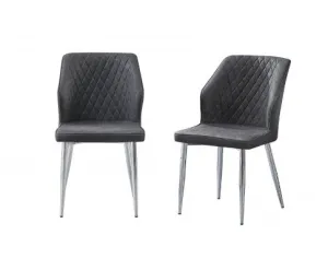 Cross Pattern Dining Chair - Charcoal with Silver Legs - Set of 4