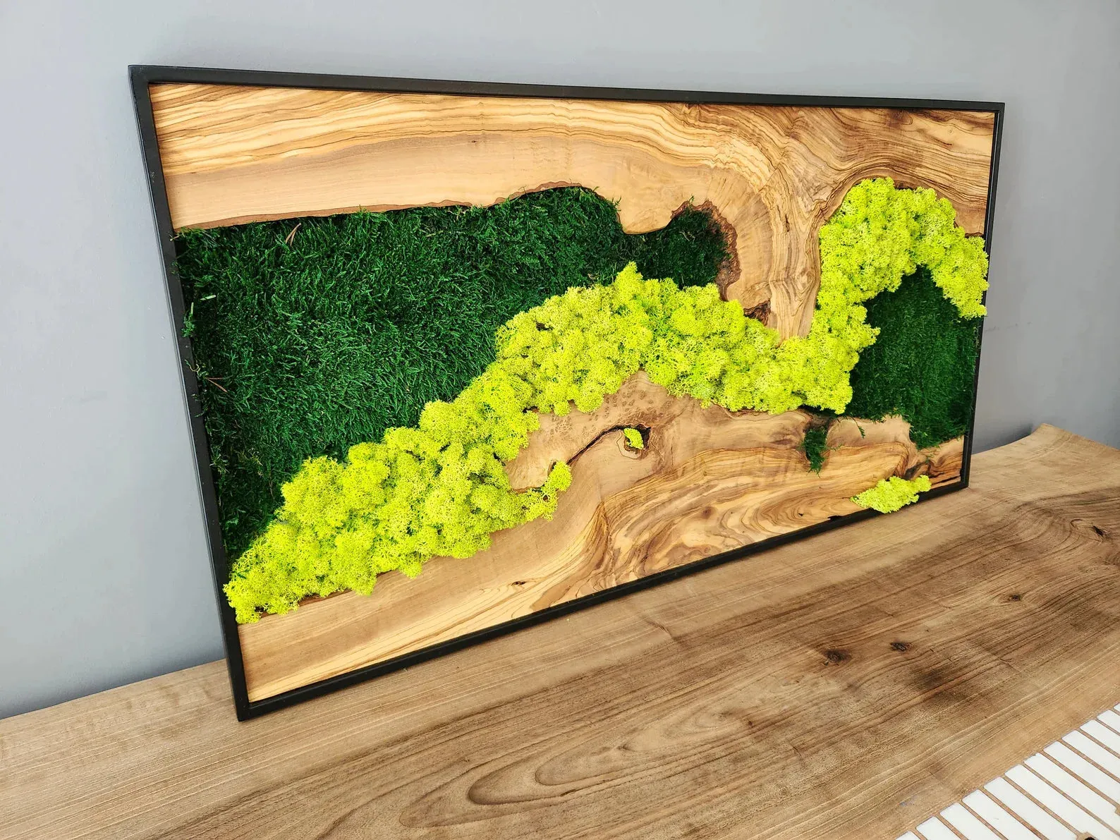 Custom Made Moss and Olive Wood Wall Art Rectangular | Premium Handmade Wall Sculptures