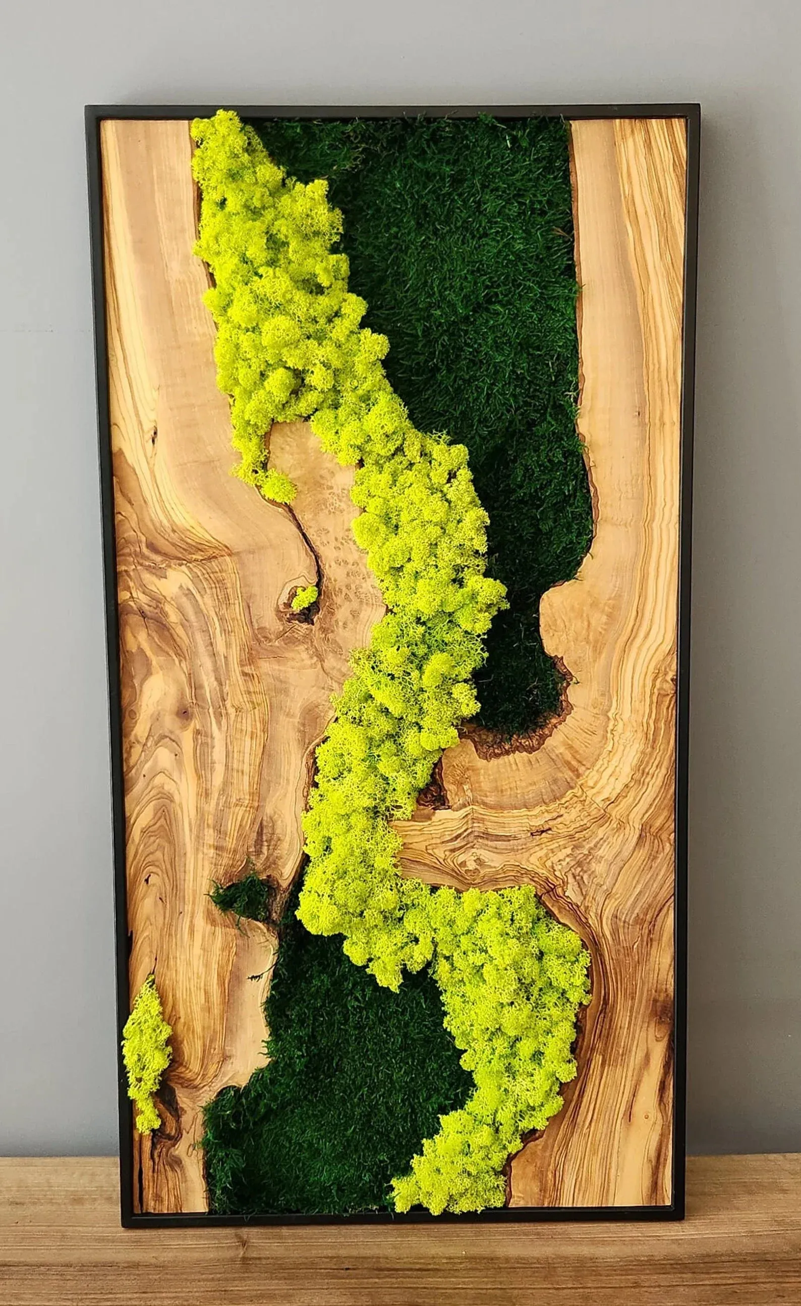 Custom Made Moss and Olive Wood Wall Art Rectangular | Premium Handmade Wall Sculptures