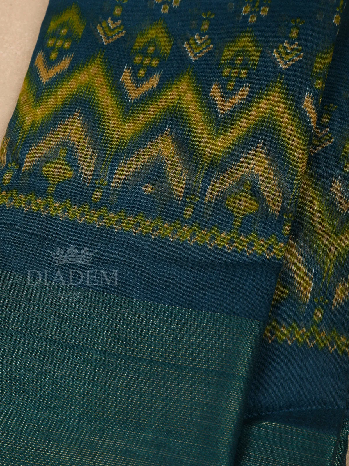 Dark Blue Cotton Saree With Geometric Patterns On the Body with Matching Border