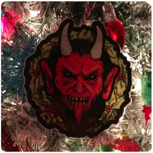 Deluxe Retro Inspired Krampus Wreath Large Acrylic Ornament