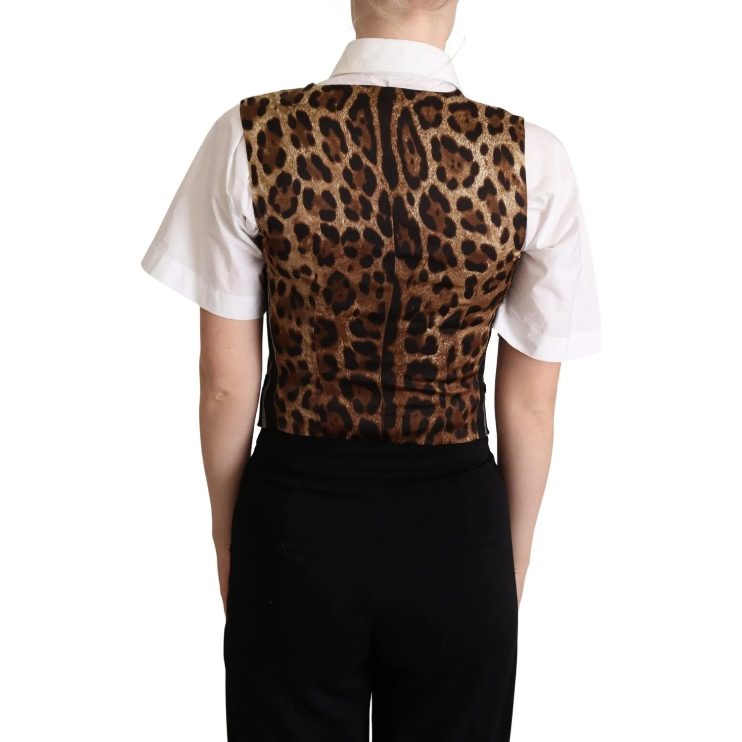 Dolce & Gabbana Chic Black Leopard Print Waistcoat