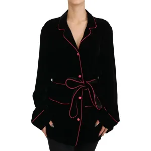 Dolce & Gabbana Elegant Black Silk-Blend Jacket with Waist Belt