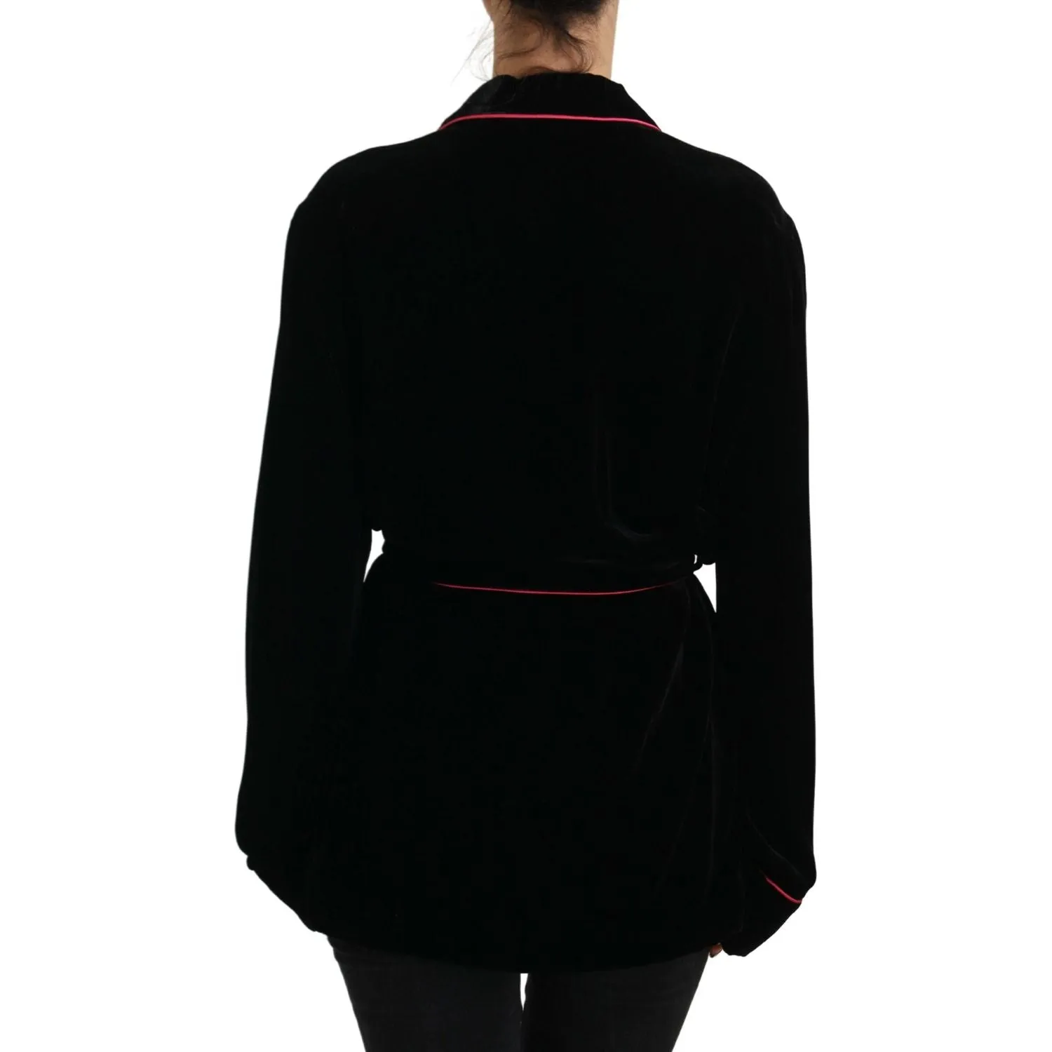 Dolce & Gabbana Elegant Black Silk-Blend Jacket with Waist Belt