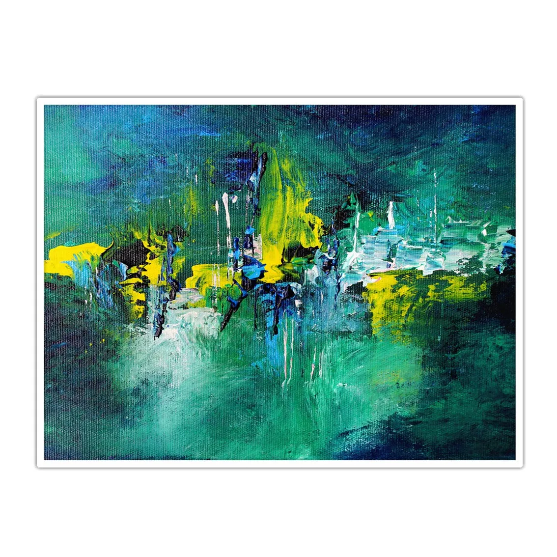 Framed horizontal emerald green & deep blue abstract wall art print