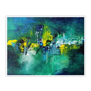 Framed horizontal emerald green & deep blue abstract wall art print