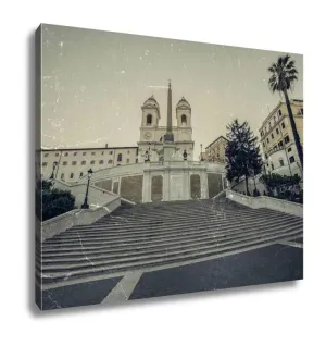 Gallery Wrapped Canvas, Old Photo In Vintage Style With Spanish Steps From Piazza Di Spa