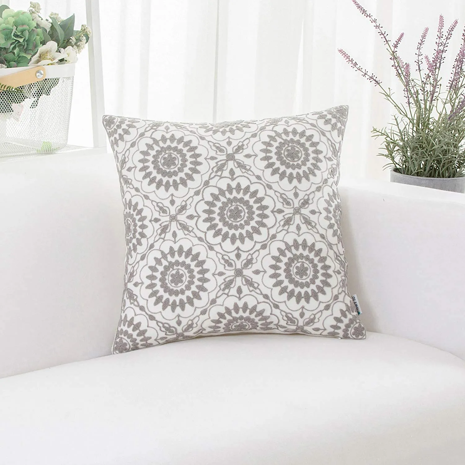 Gray Floral Pillow