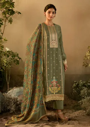 Green Pure Zari Banarasi Tissue Festive Wear Salwar Suit