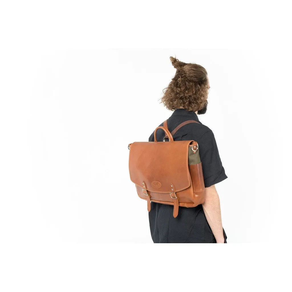 Handmade Leather and Canvas Messenger/Backpack in Light Brown