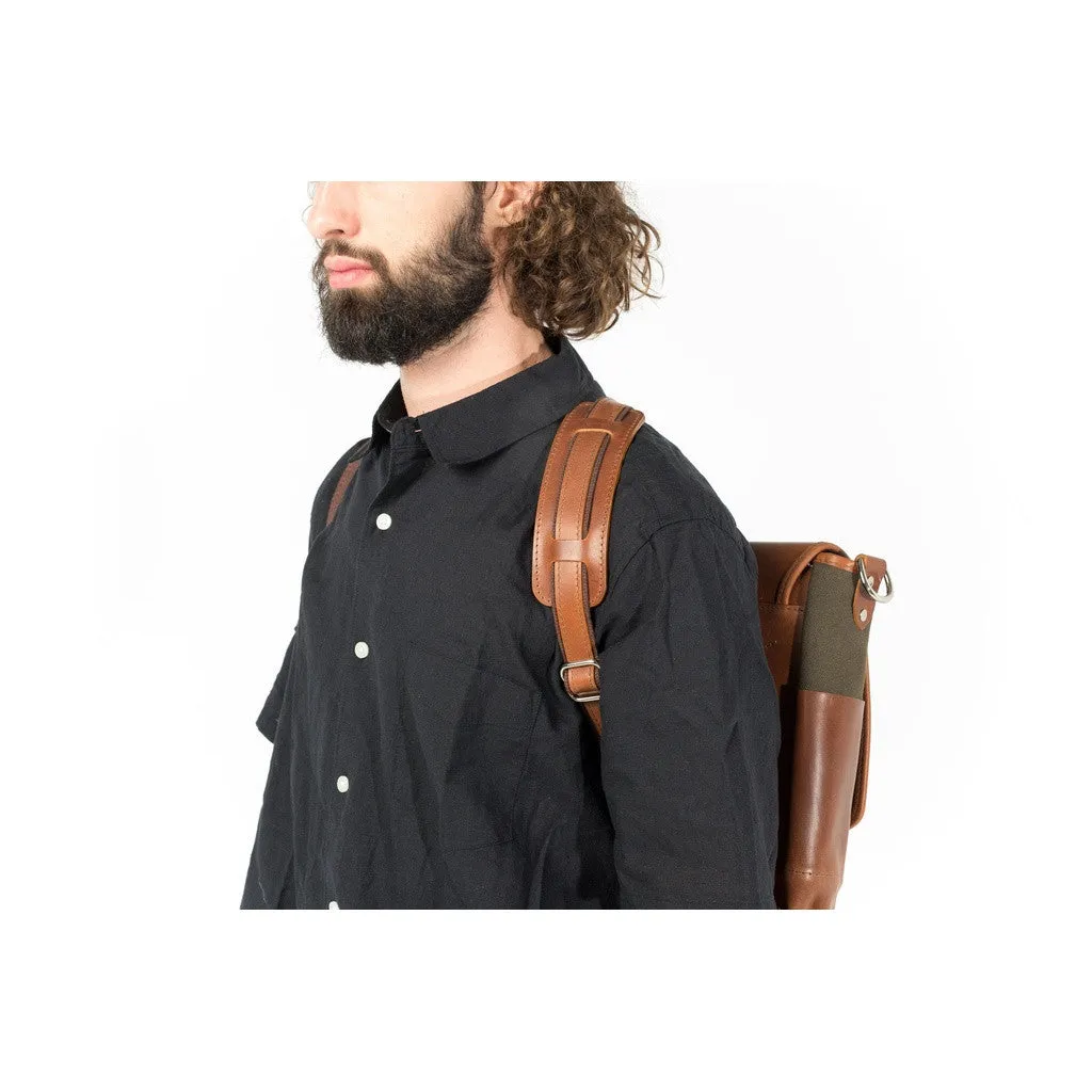 Handmade Leather and Canvas Messenger/Backpack in Light Brown