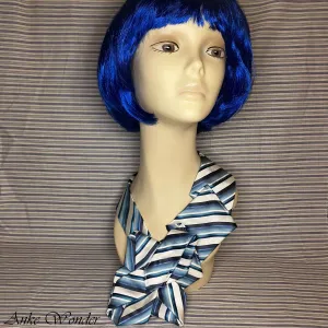 Handmade Women’s Blue & White Silk Necktie – Striped Design, Upcycled