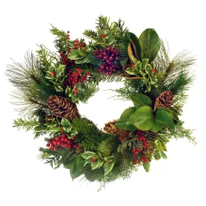 Holly Mix Pine Wreath 26"