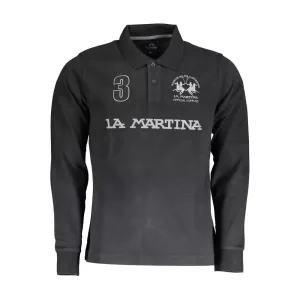 La Martina Black Cotton Men Polo Shirt