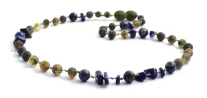 Lapis Lazuli ( Chips ) with Raw Green Baltic Amber Necklace ll ADHD ll Pain ll Stress