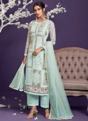 Light Blue Pakistani Style Georgette Embroidered Salwar Suit