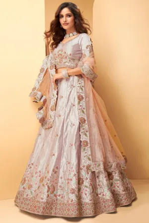 Light Lilac Floral Embroidered Bridal Lehenga