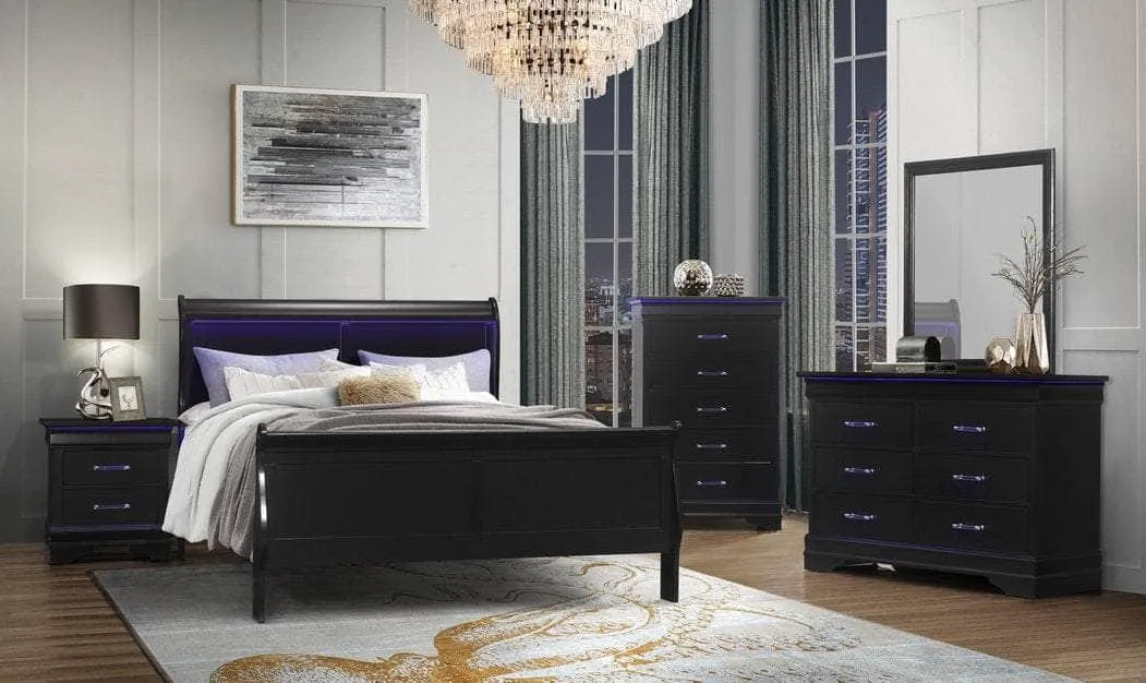 Louis Phillipe 6 Piece Sleigh Bedroom Furniture Set - Available in 2 Colours and 3 Sizes