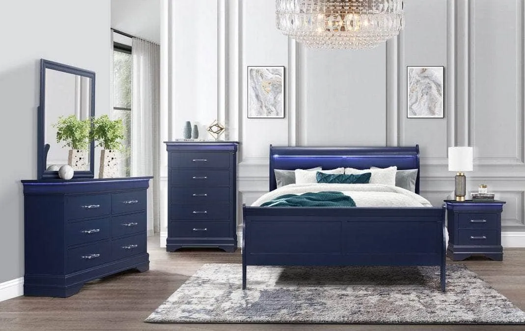 Louis Phillipe 6 Piece Sleigh Bedroom Furniture Set - Available in 2 Colours and 3 Sizes