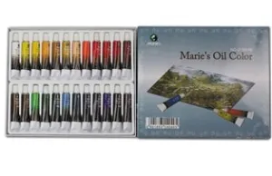 MARIES 24-Piece Oil Paint Set, 12ml Tubes, Rich Pigment Colors, Model No. O-2024B