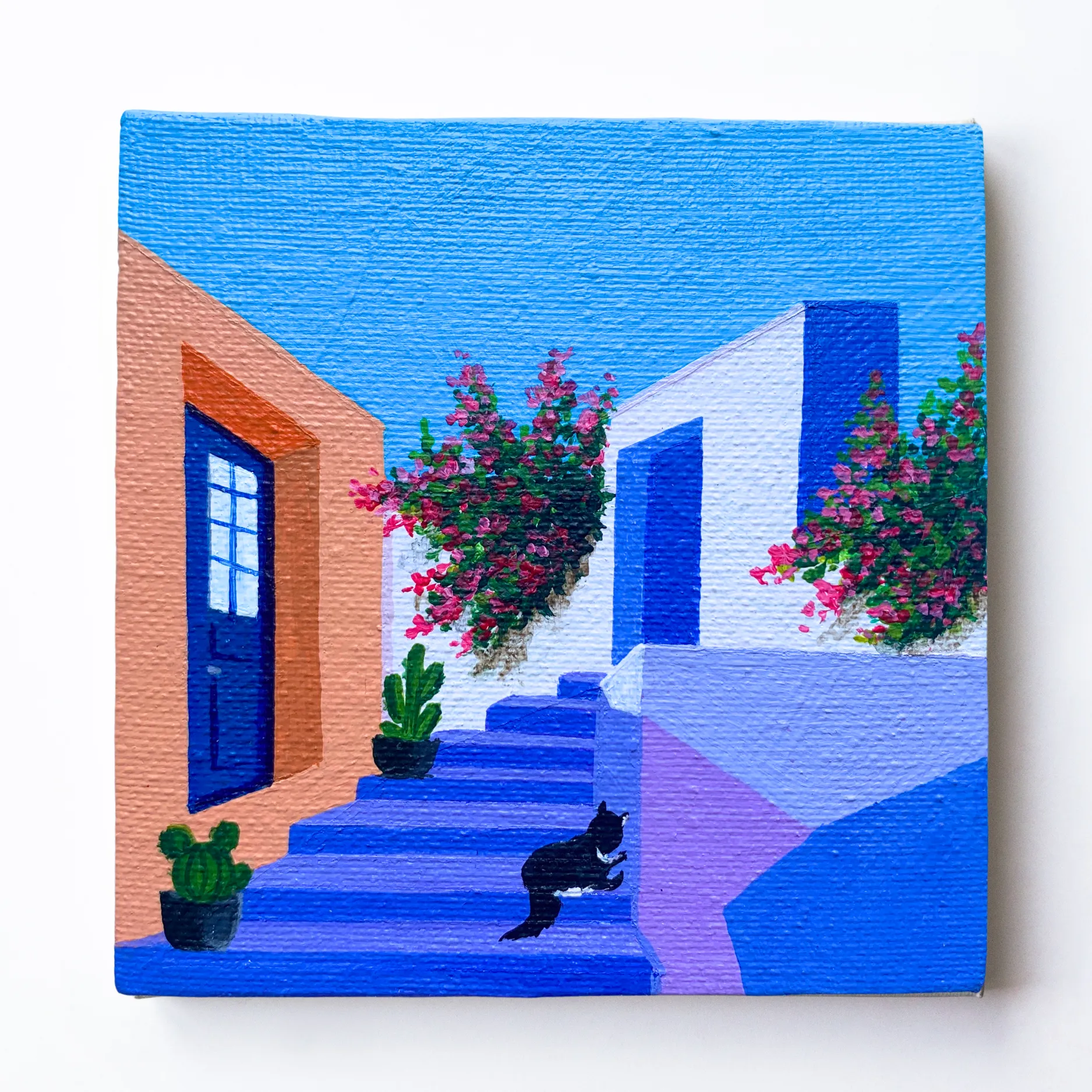 Mini Canvas Original Painting | Adorable Desk Decor | City Blue