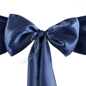 Navy satin chair sash