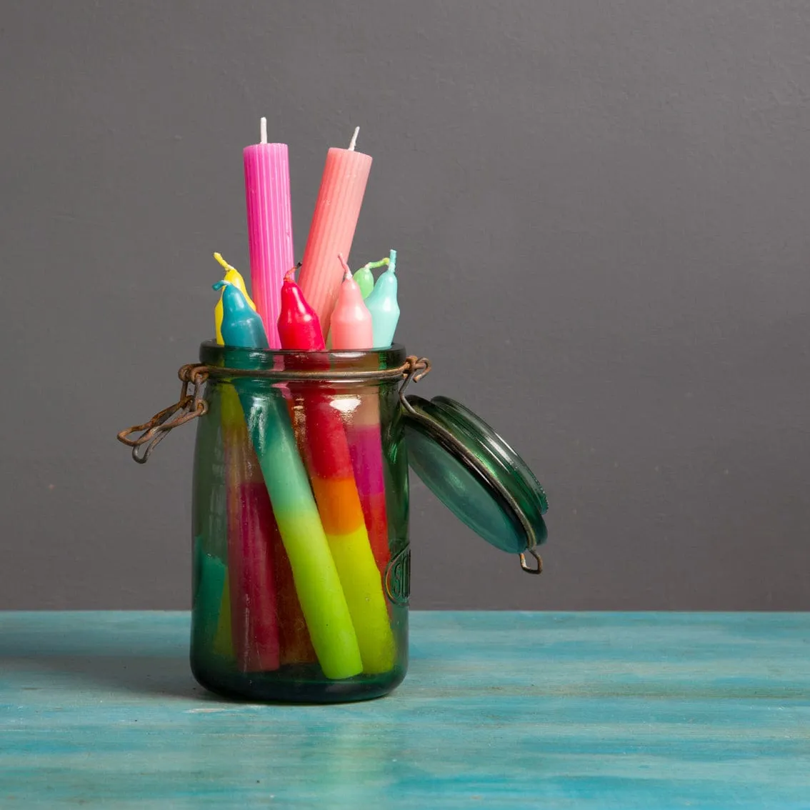 Ombre Blue, Yellow and Green Dinner Candles - 3 Pack