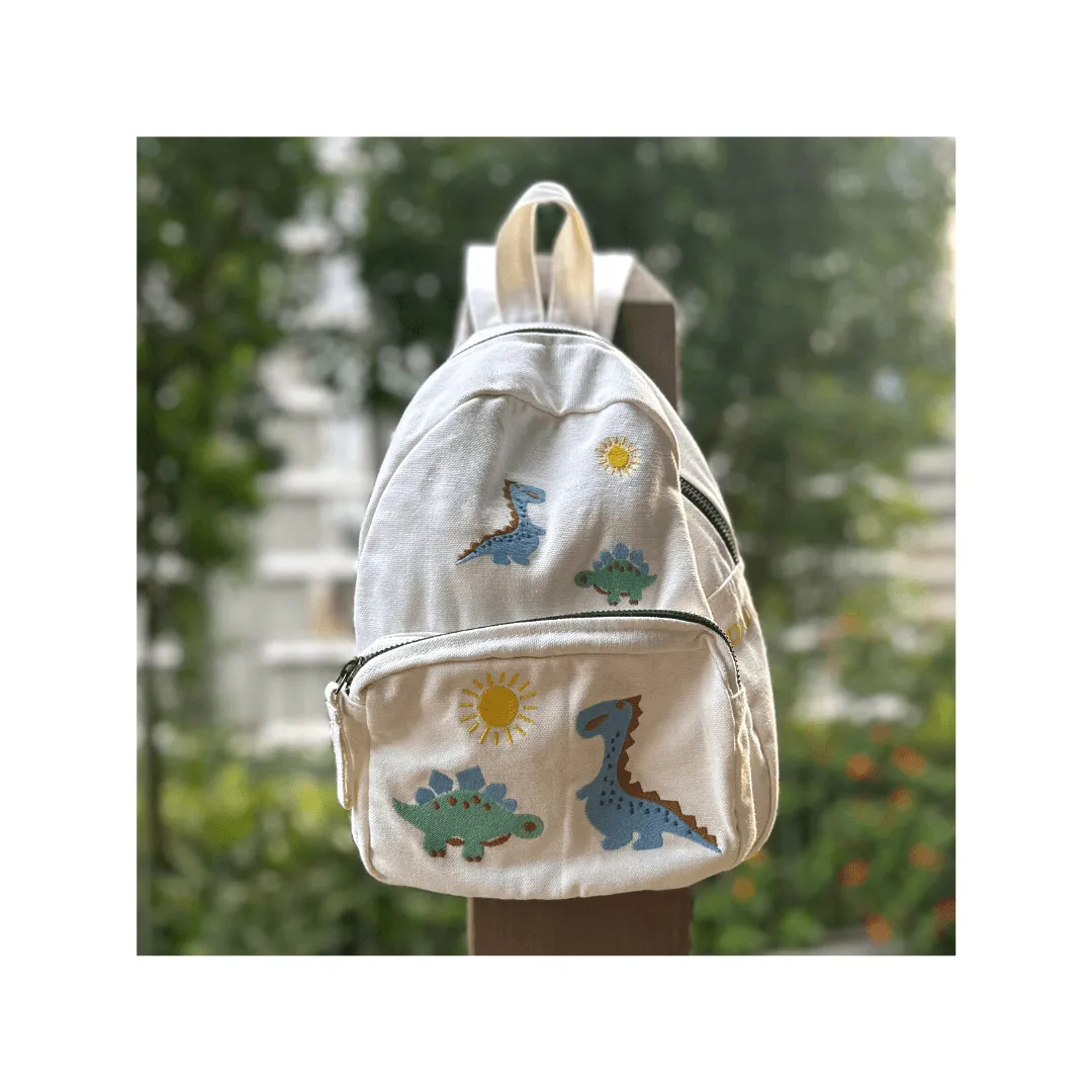 Organic Canvas Backpack | Dino - White