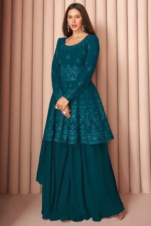 Party Wear Spellbinding Blue Palazzo Style Salwar Suit