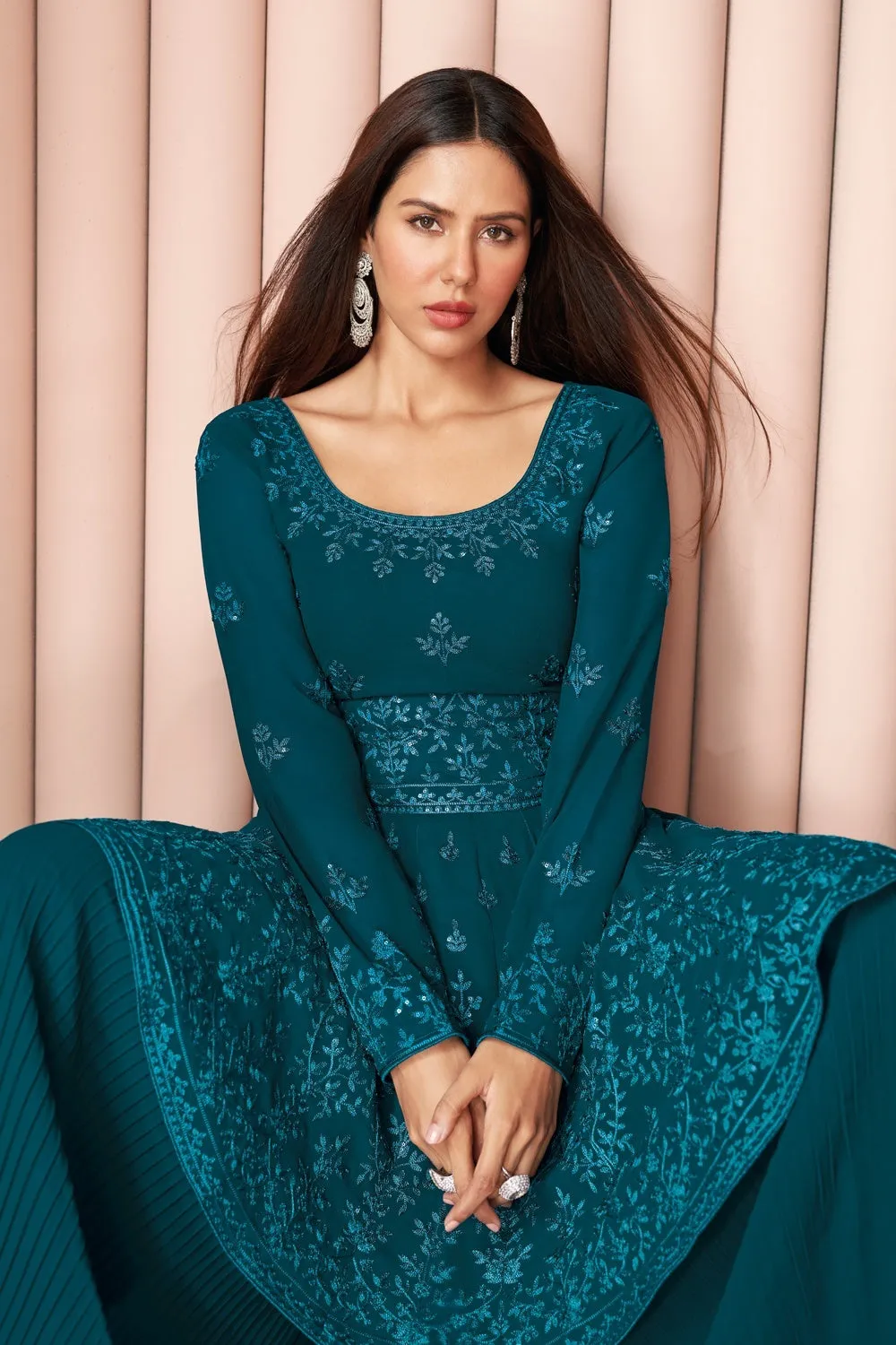 Party Wear Spellbinding Blue Palazzo Style Salwar Suit